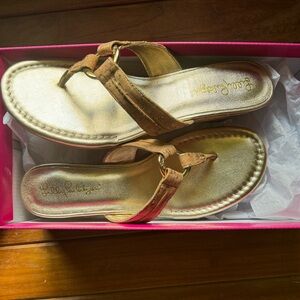Lilly Pulitzer McKim Wedge Thong Sandals Sandal Gold size 7.5